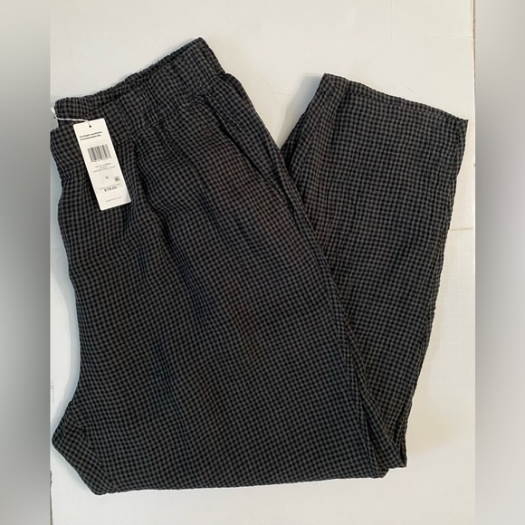 Eileen Fisher Puckered Organic Linen Tapered Ankle Pant in Black Check Size 1X - Picture 3 of 11